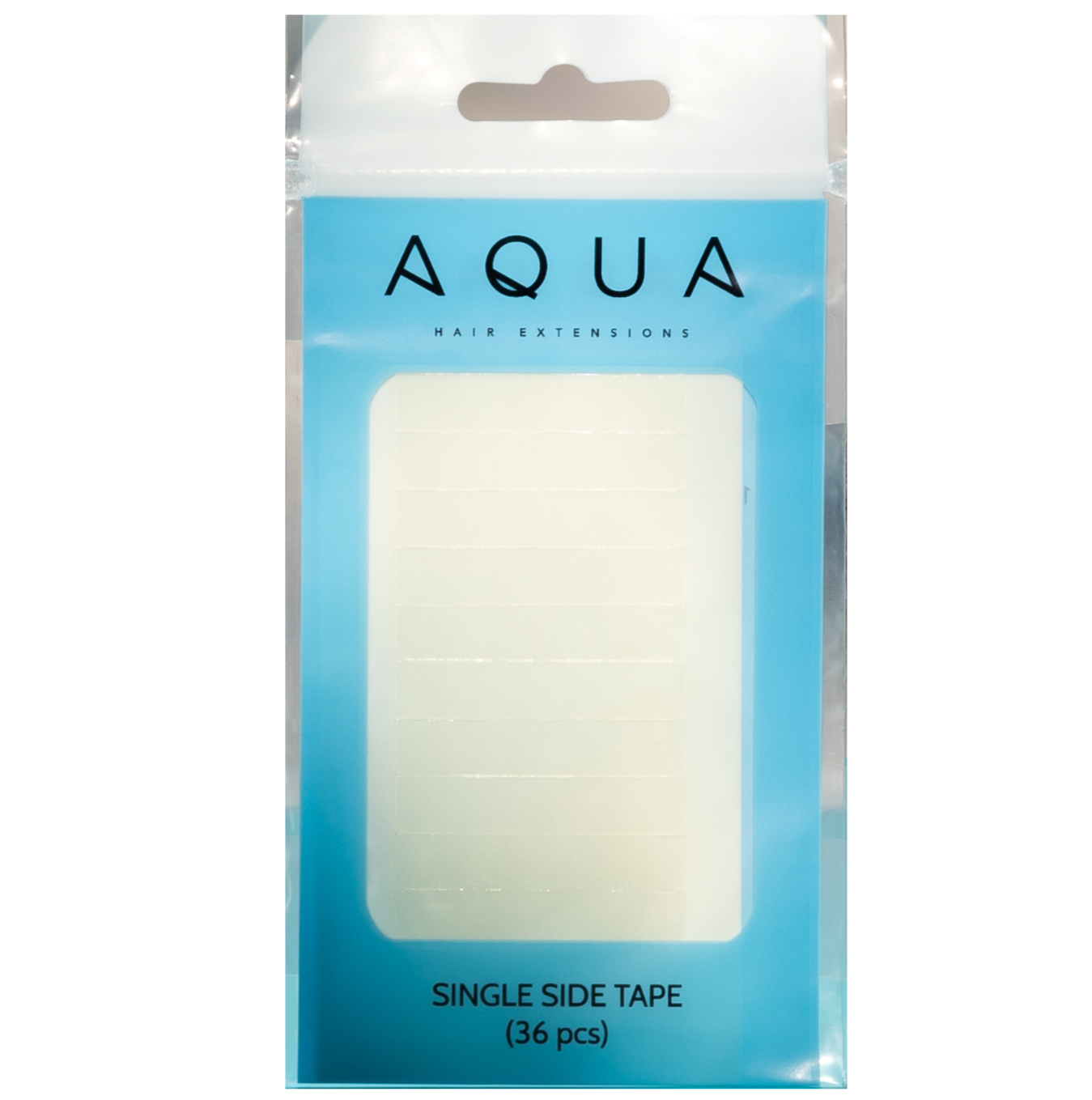 Packaging of Aqua single side tape on a white background