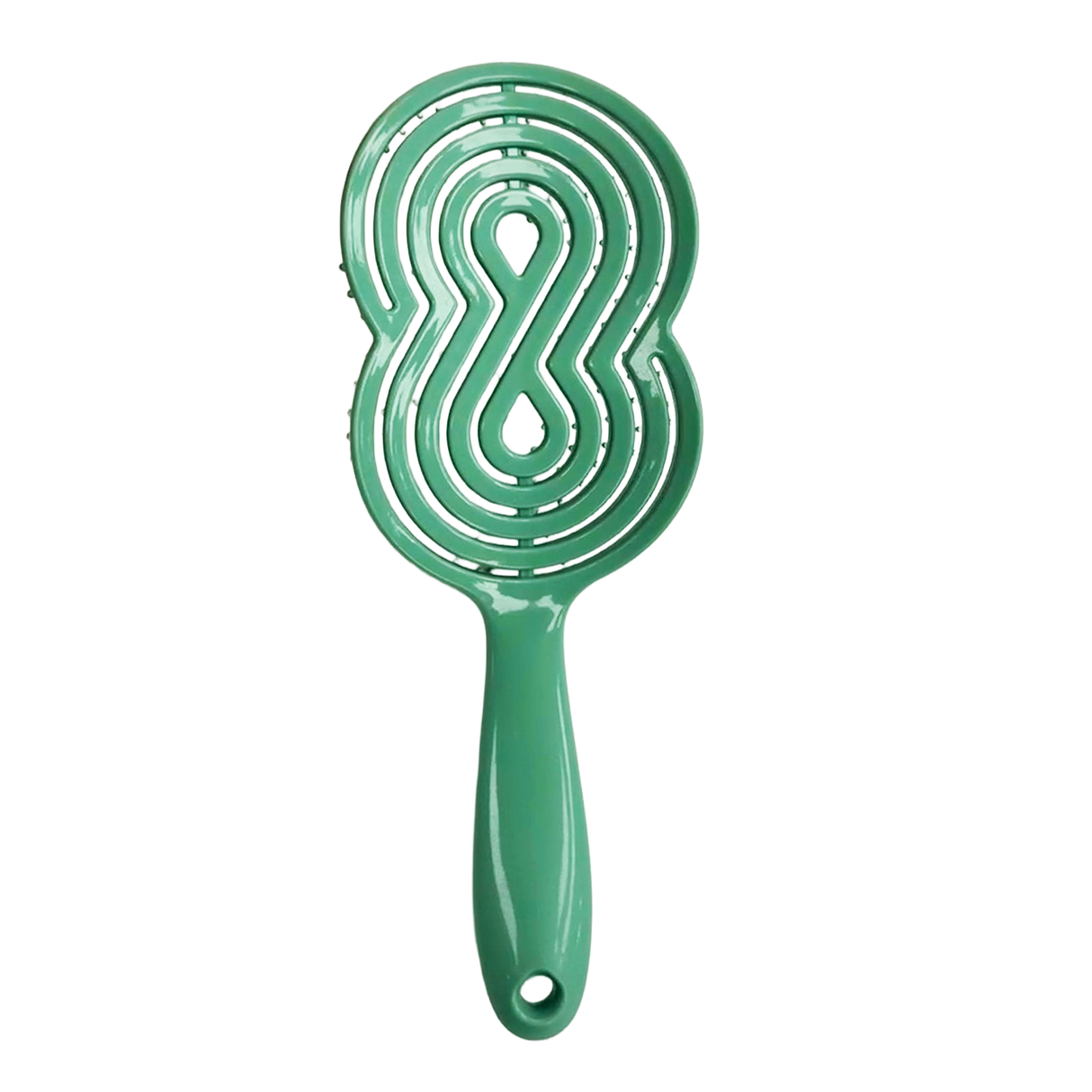 Rear image of the green AVYO Flexible Detangling Hairbrush.