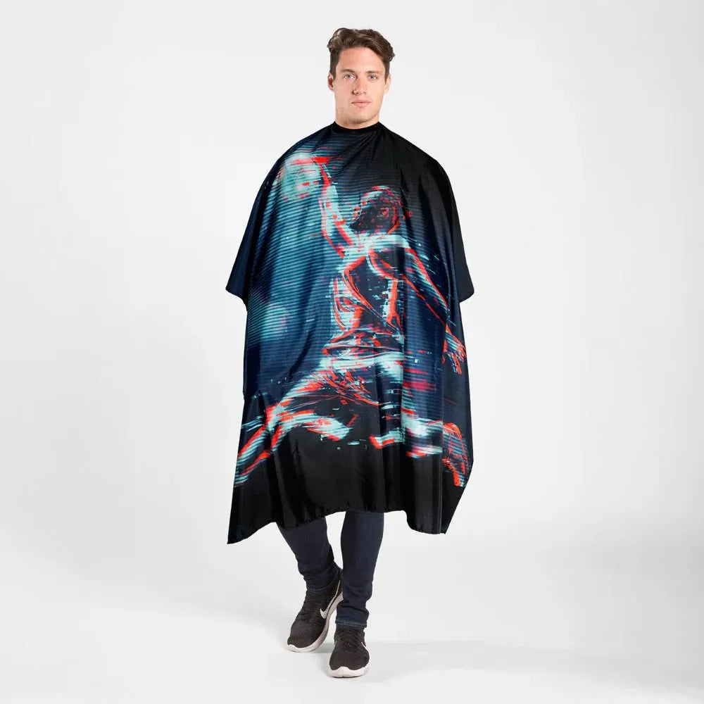 Lifestyle image of the Betty Dain 961 Netbreaker Barber Cape.