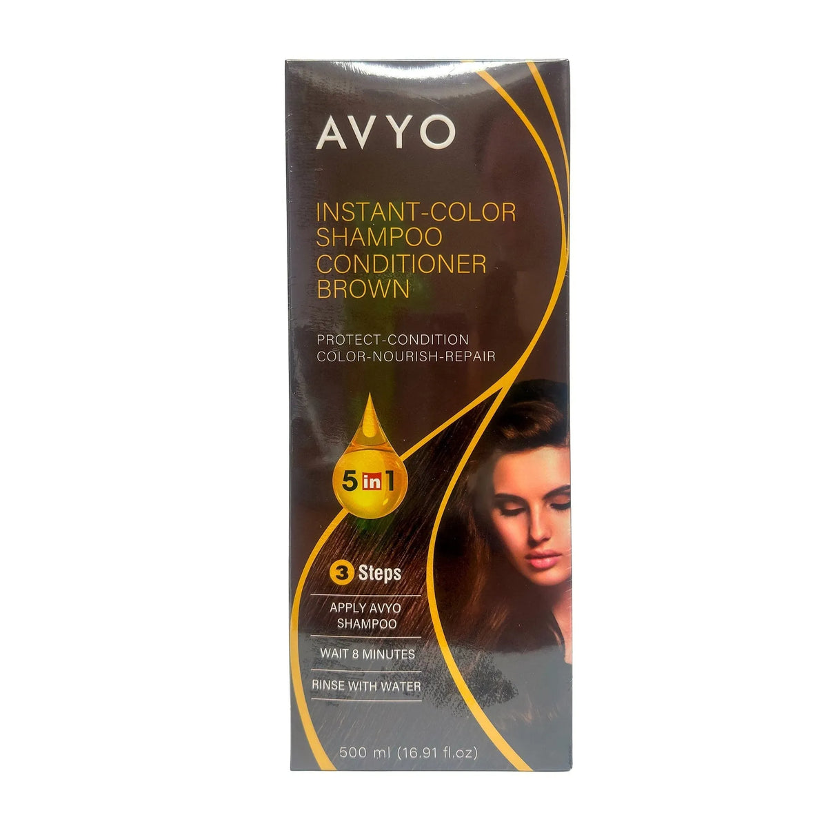 Brown | Instant-Color Shampoo Conditioner | 5 in 1 | 500 mL - 16.91 fl.oz. | AVYO SHAMPOO AVYO