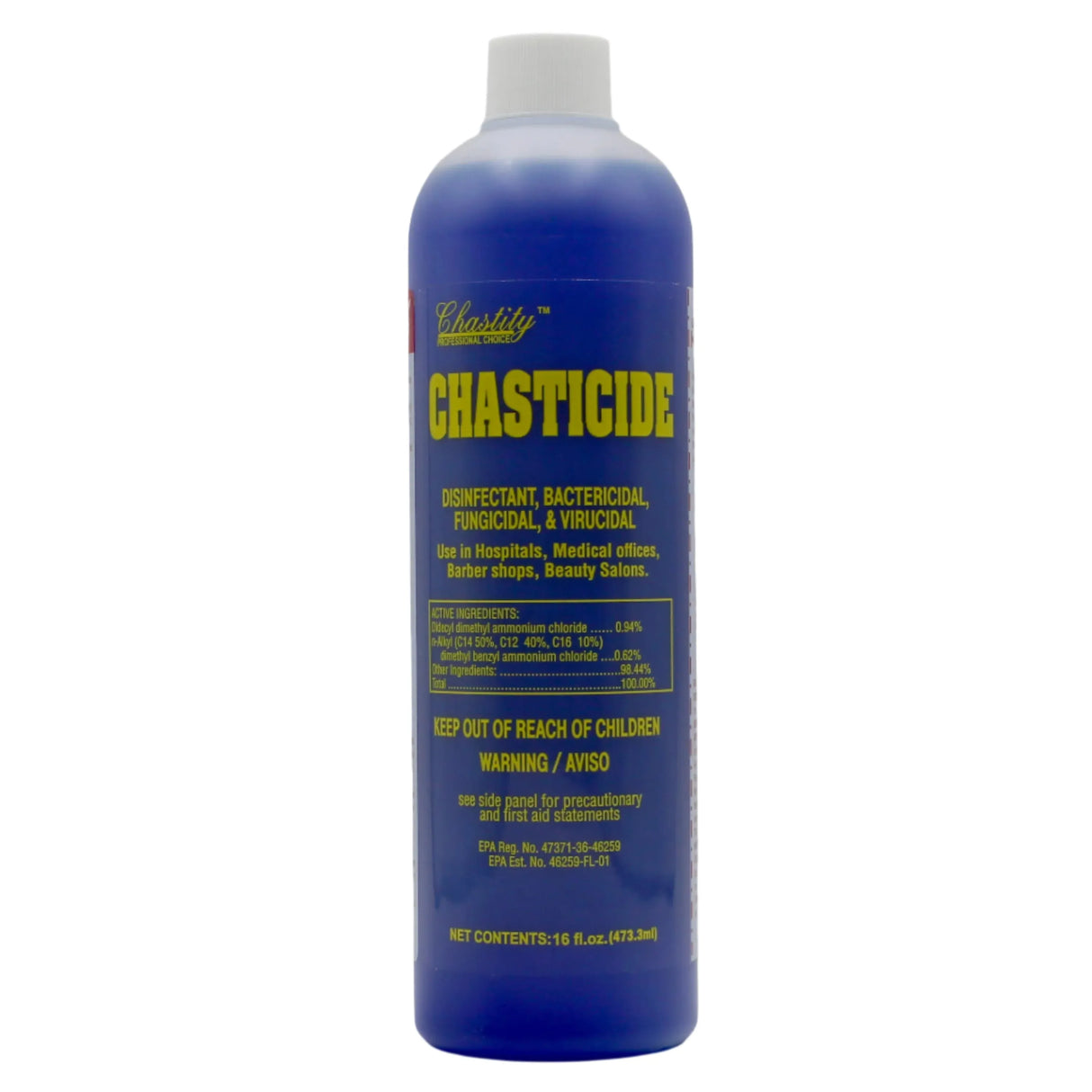 Image of the 16 fluid ounce bottle of Chastity Chasticide Disinfectant.