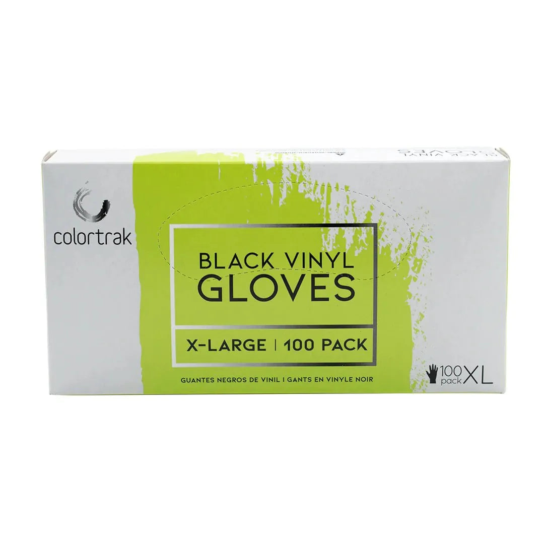 Image of the box of Colortrak Black Vinyl Gloves - Extra Large.