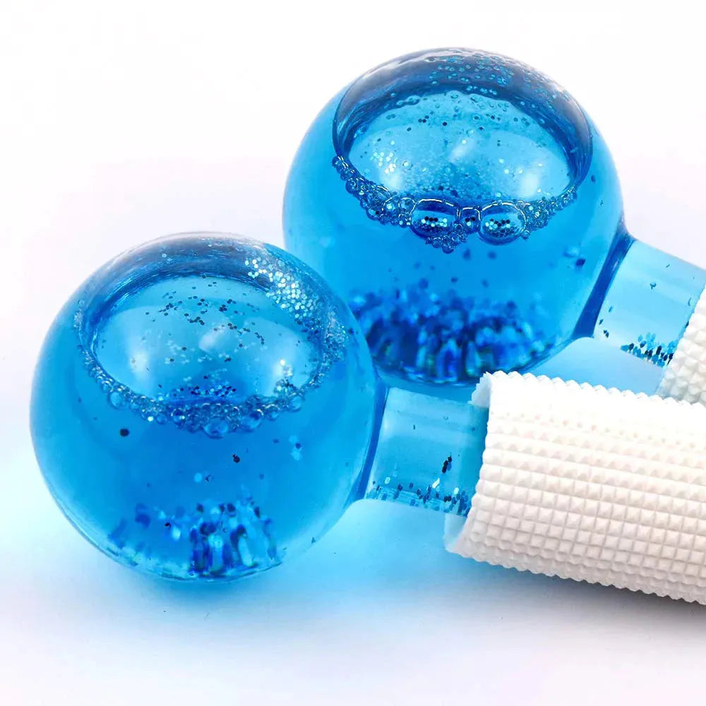 Cryotherapy Ice Globe | Blue | 2 PC | Cold Face Ice Balls for Skin Care | Daily Beauty Routines | NUDE U SPAS NUDE U