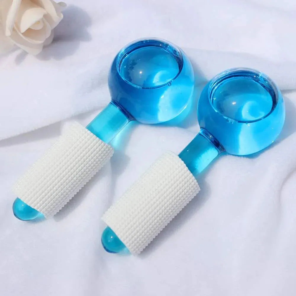 Cryotherapy Ice Globe | Blue | 2 PC | Cold Face Ice Balls for Skin Care | Daily Beauty Routines | NUDE U SPAS NUDE U