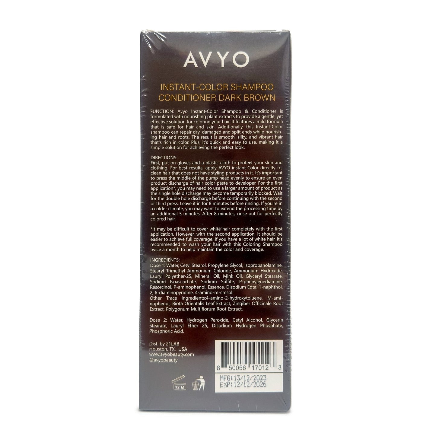 Dark Brown | Instant-Color Shampoo Conditioner | 5 in 1 | 500 mL - 16.91 fl.oz. | AVYO SHAMPOO AVYO