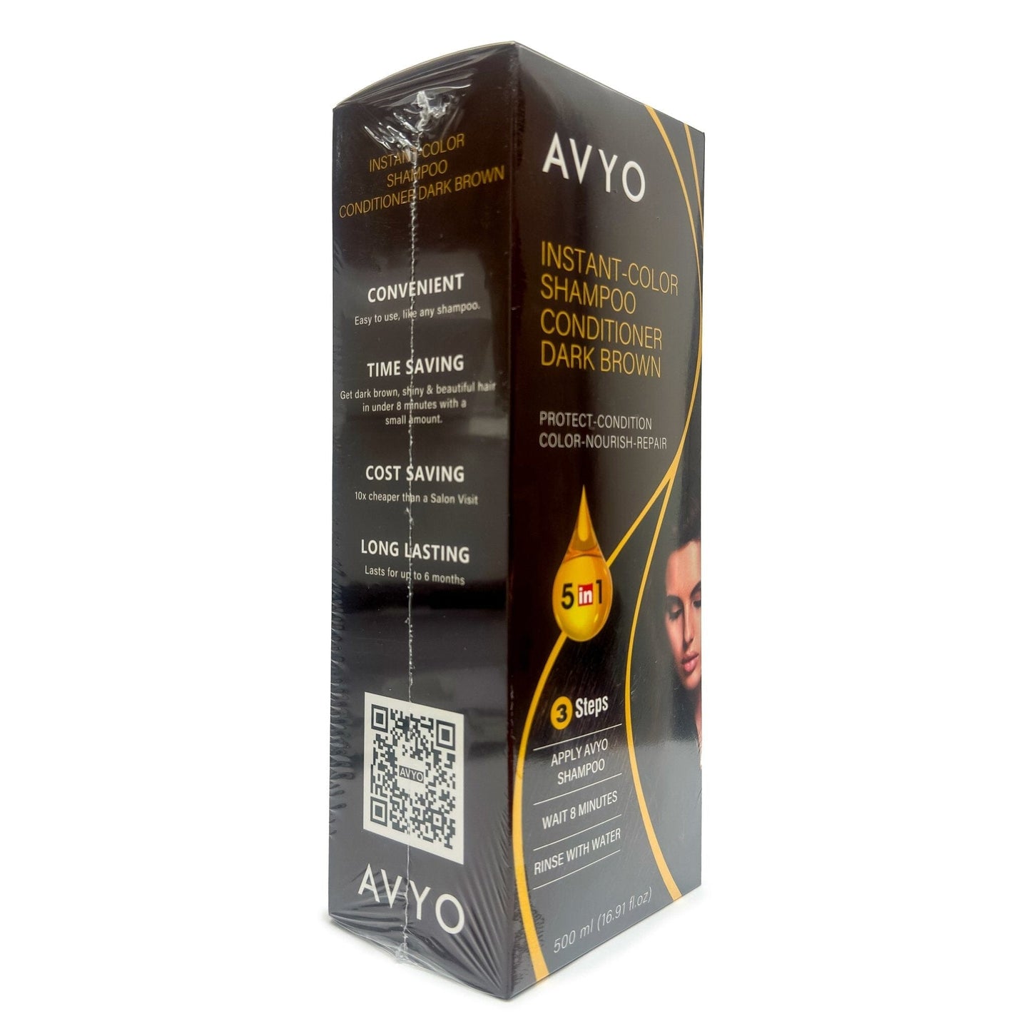 Dark Brown | Instant-Color Shampoo Conditioner | 5 in 1 | 500 mL - 16.91 fl.oz. | AVYO SHAMPOO AVYO