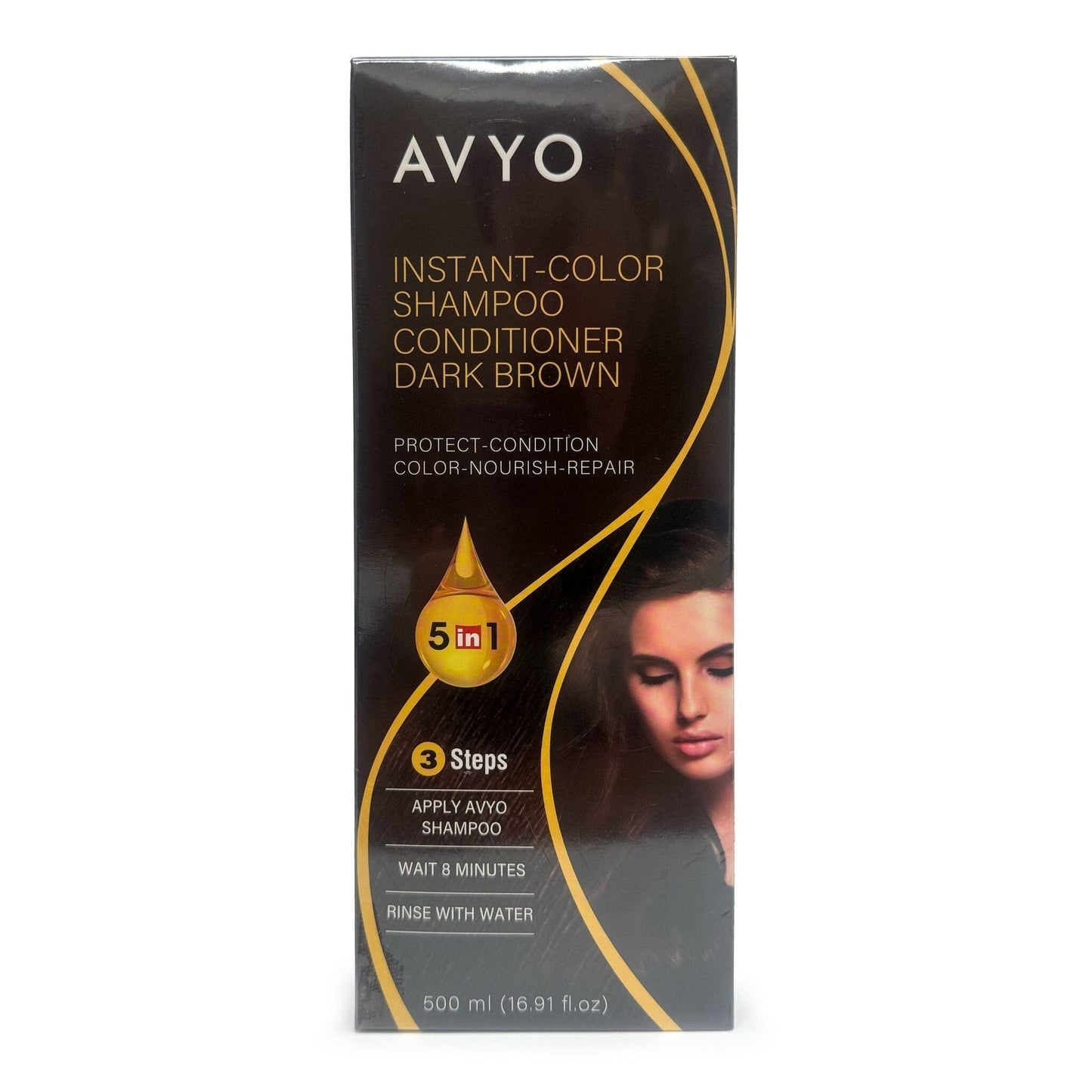 Dark Brown | Instant-Color Shampoo Conditioner | 5 in 1 | 500 mL - 16.91 fl.oz. | AVYO SHAMPOO AVYO