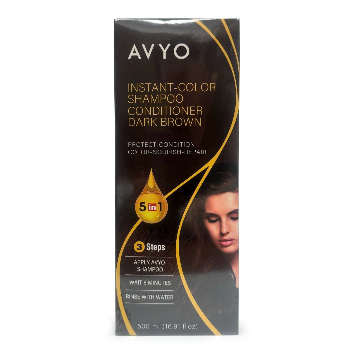 Dark Brown | Instant-Color Shampoo Conditioner | 5 in 1 | 500 mL - 16.91 fl.oz. | AVYO SHAMPOO AVYO