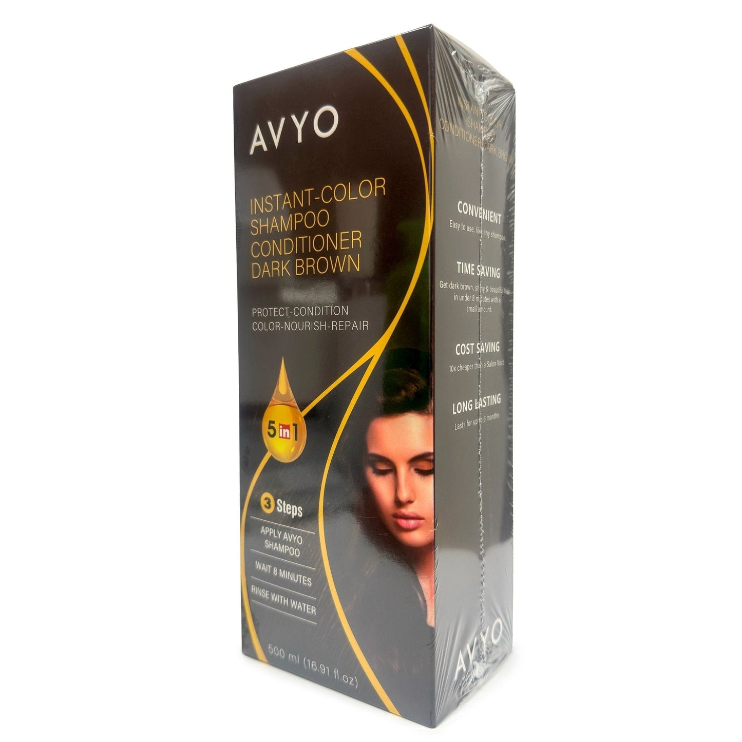 Dark Brown | Instant-Color Shampoo Conditioner | 5 in 1 | 500 mL - 16.91 fl.oz. | AVYO SHAMPOO AVYO