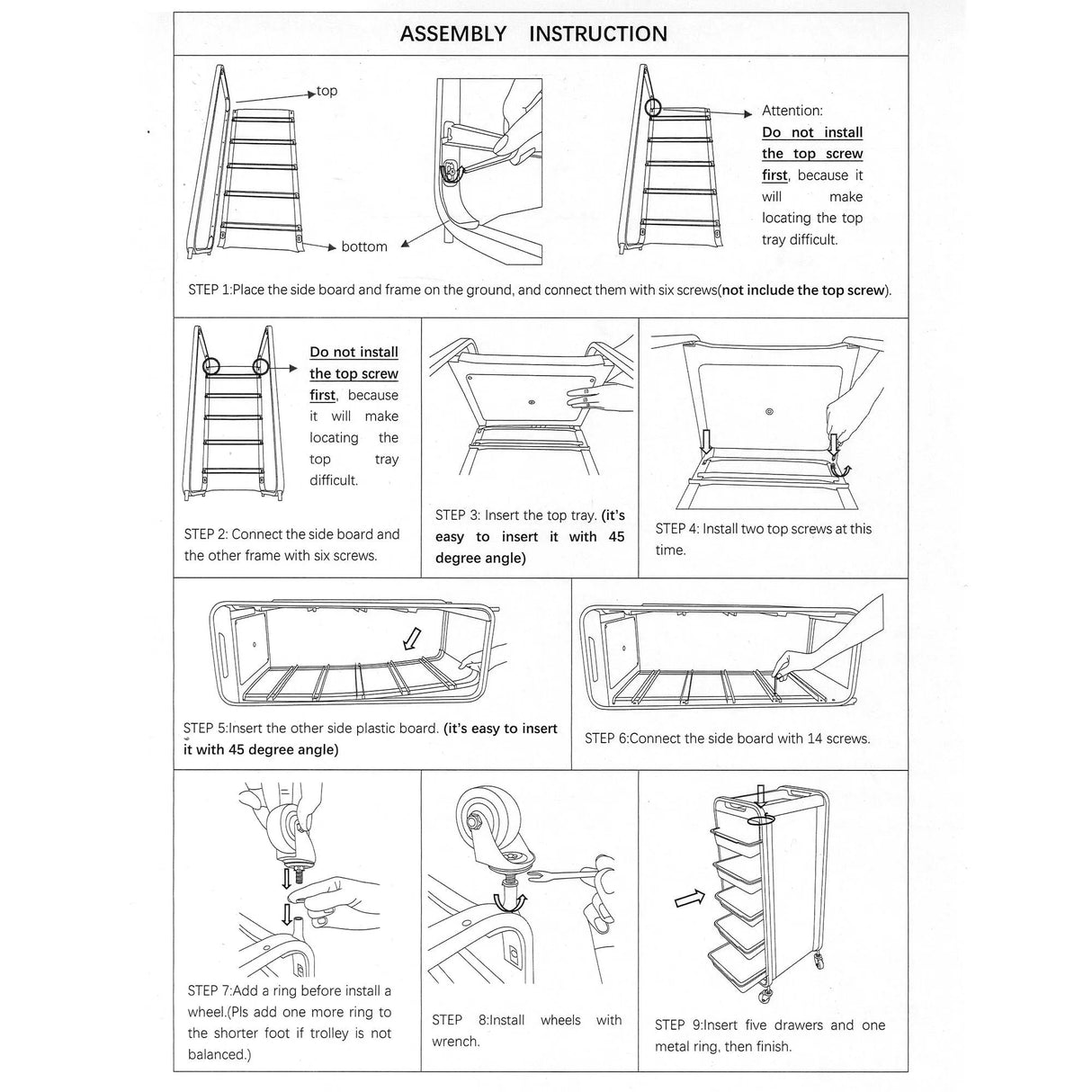 DK-38077 | Black Trolley | Multi-Function Drawers Trolley with Wheel TROLLEY SSW