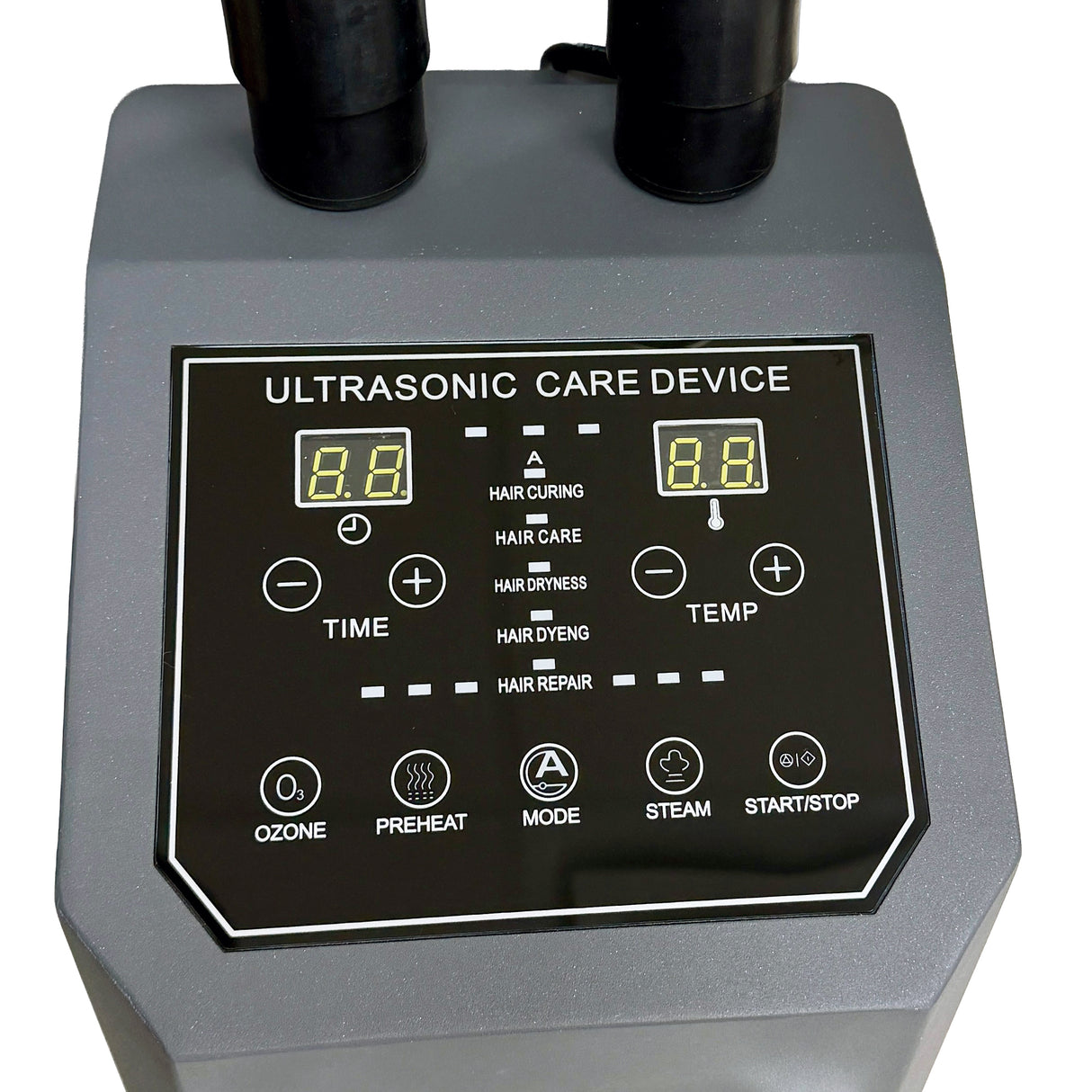 Detail image of the control panel on the Hotline Beauty MS-3828 Portable Ozone Micro-Mist Nano Hair Steamer