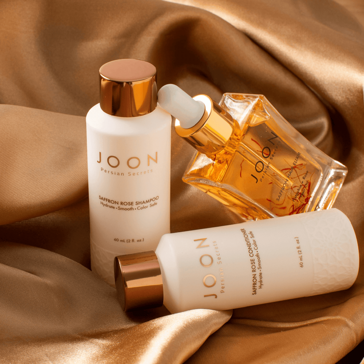 Image of the Joon Saffron Rose Hydrating Set in a luxurious setting.