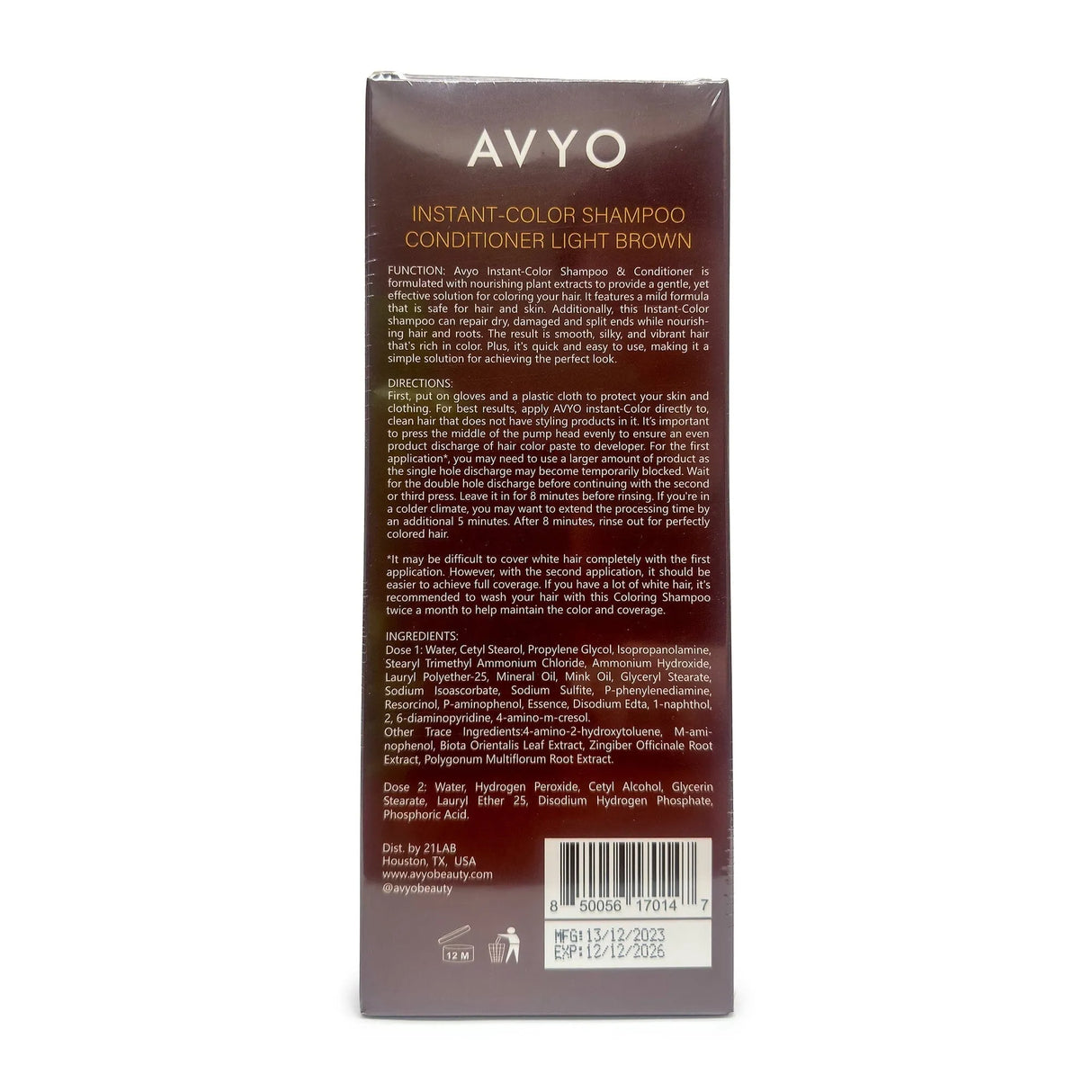 Light Brown | Instant-Color Shampoo Conditioner | 5 in 1 | 500 mL - 16.91 fl.oz. | AVYO SHAMPOO AVYO