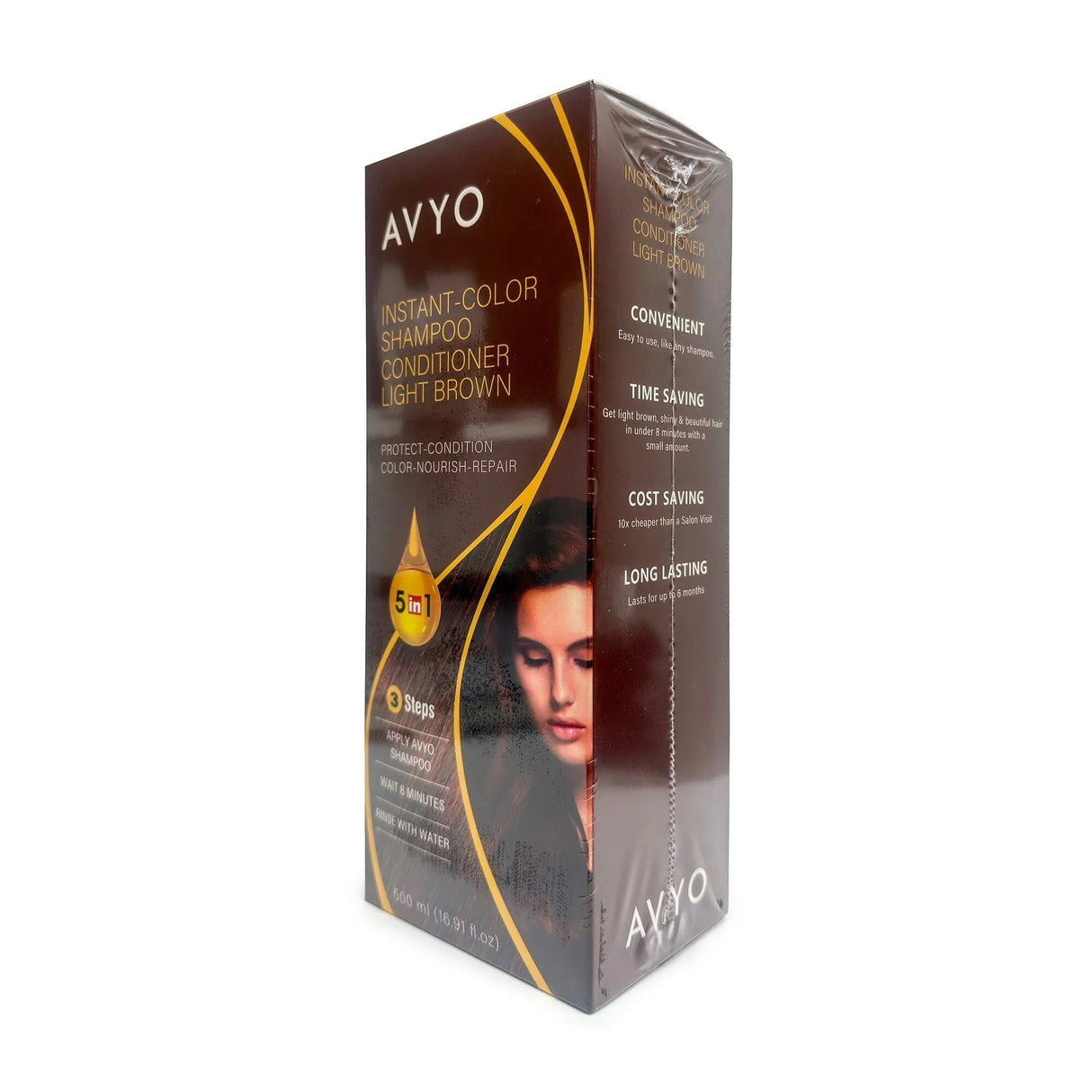 Light Brown | Instant-Color Shampoo Conditioner | 5 in 1 | 500 mL - 16.91 fl.oz. | AVYO SHAMPOO AVYO