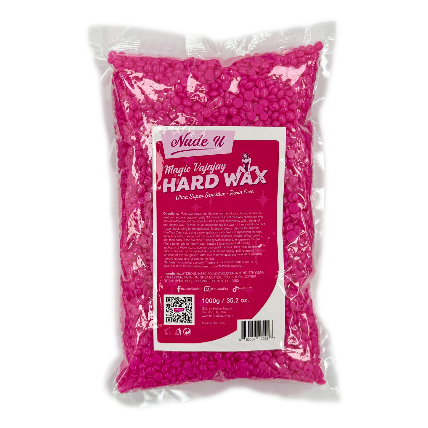 Image of the 1000 gram bag of NudeU Magic Vajayjay Ultra Super Sensitive Rosin-Free Hard Wax.