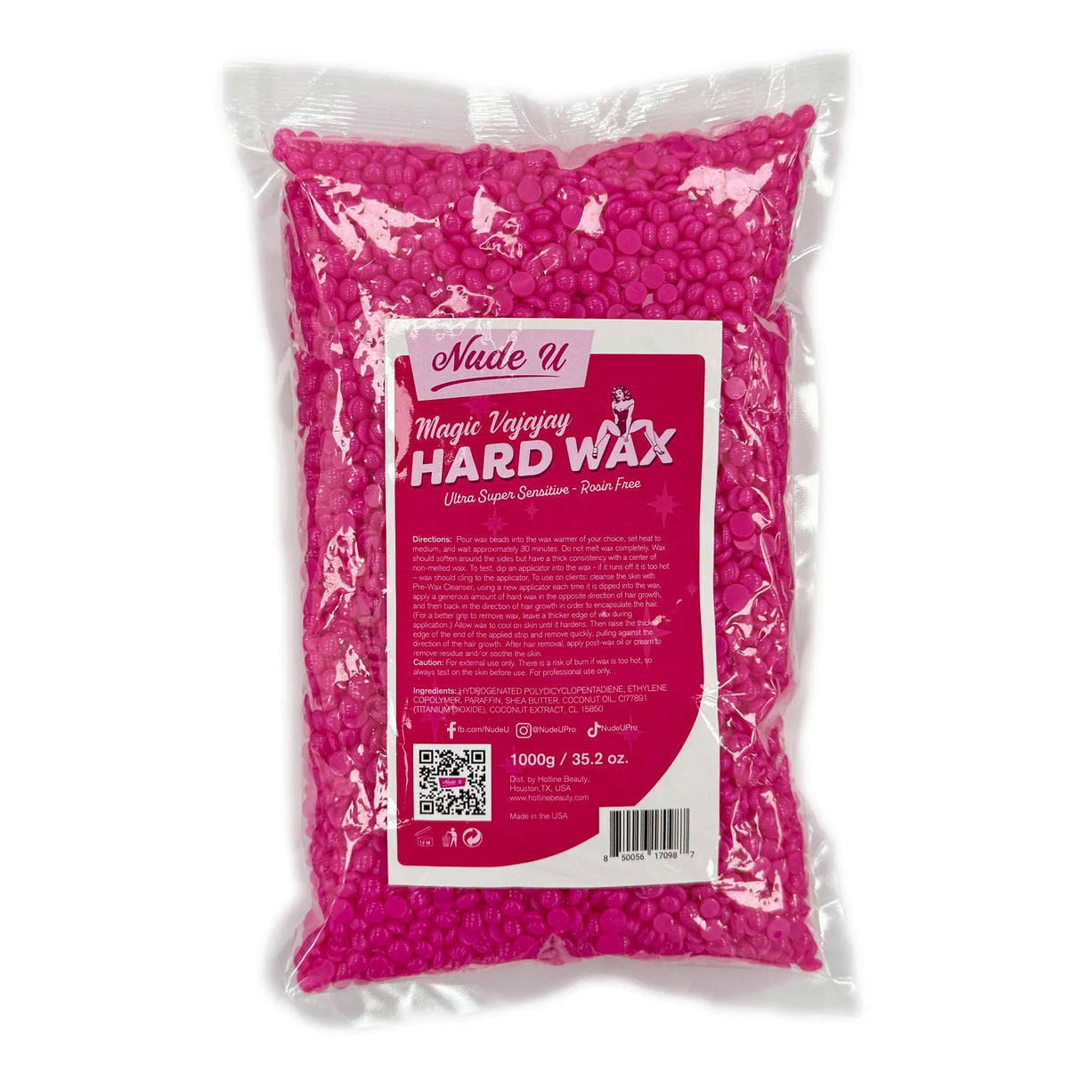 Image of the 1000 gram bag of NudeU Magic Vajayjay Ultra Super Sensitive Rosin-Free Hard Wax.