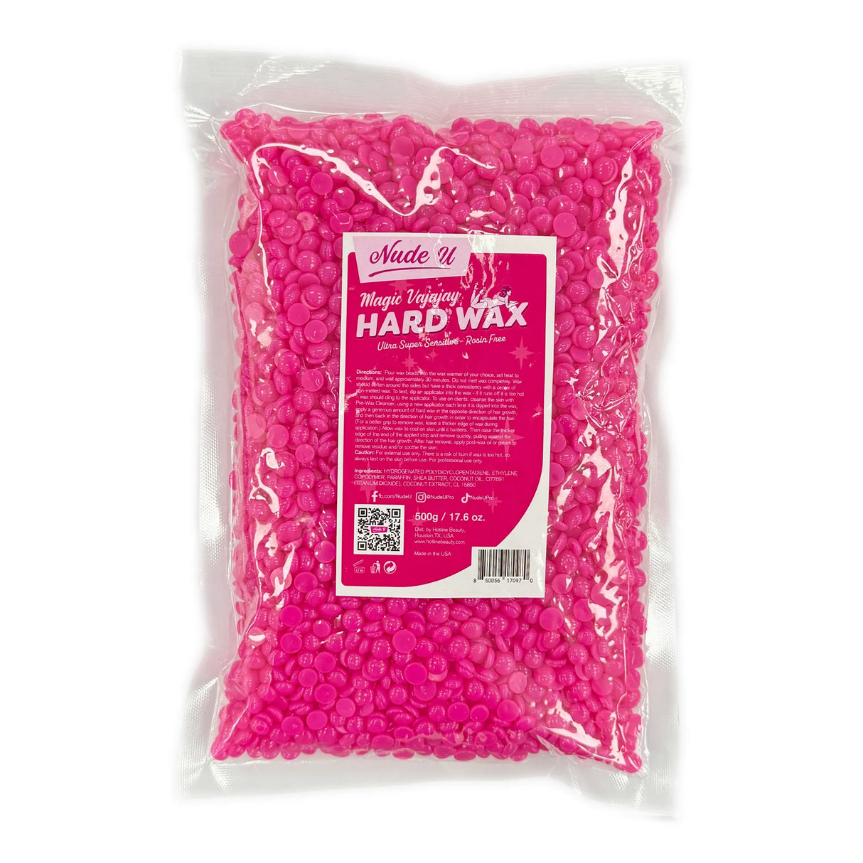 Image of the 500 gram bag of NudeU Magic Vajayjay Ultra Super Sensitive Rosin-Free Hard Wax.