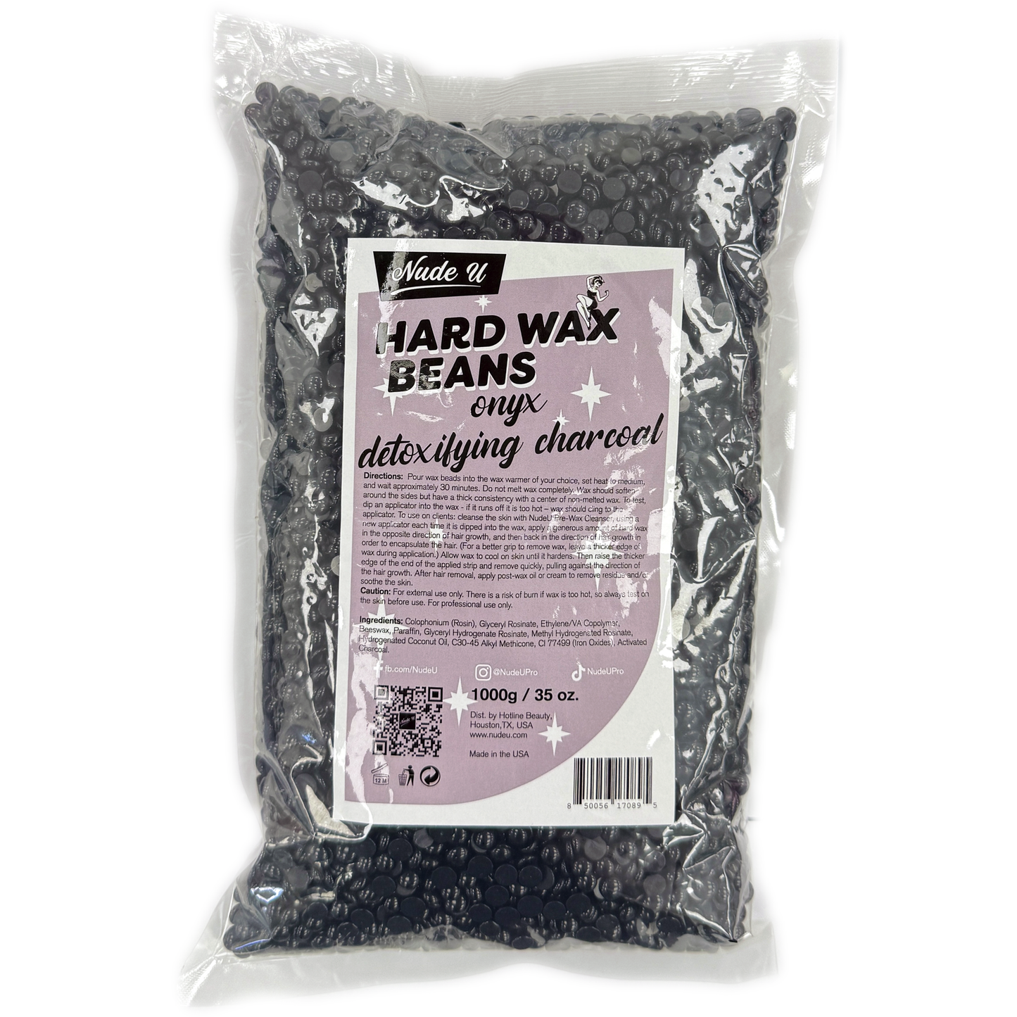 Image of the 1000 gram bag of NudeU Onyx Detoxifying Charcoal Hard Wax