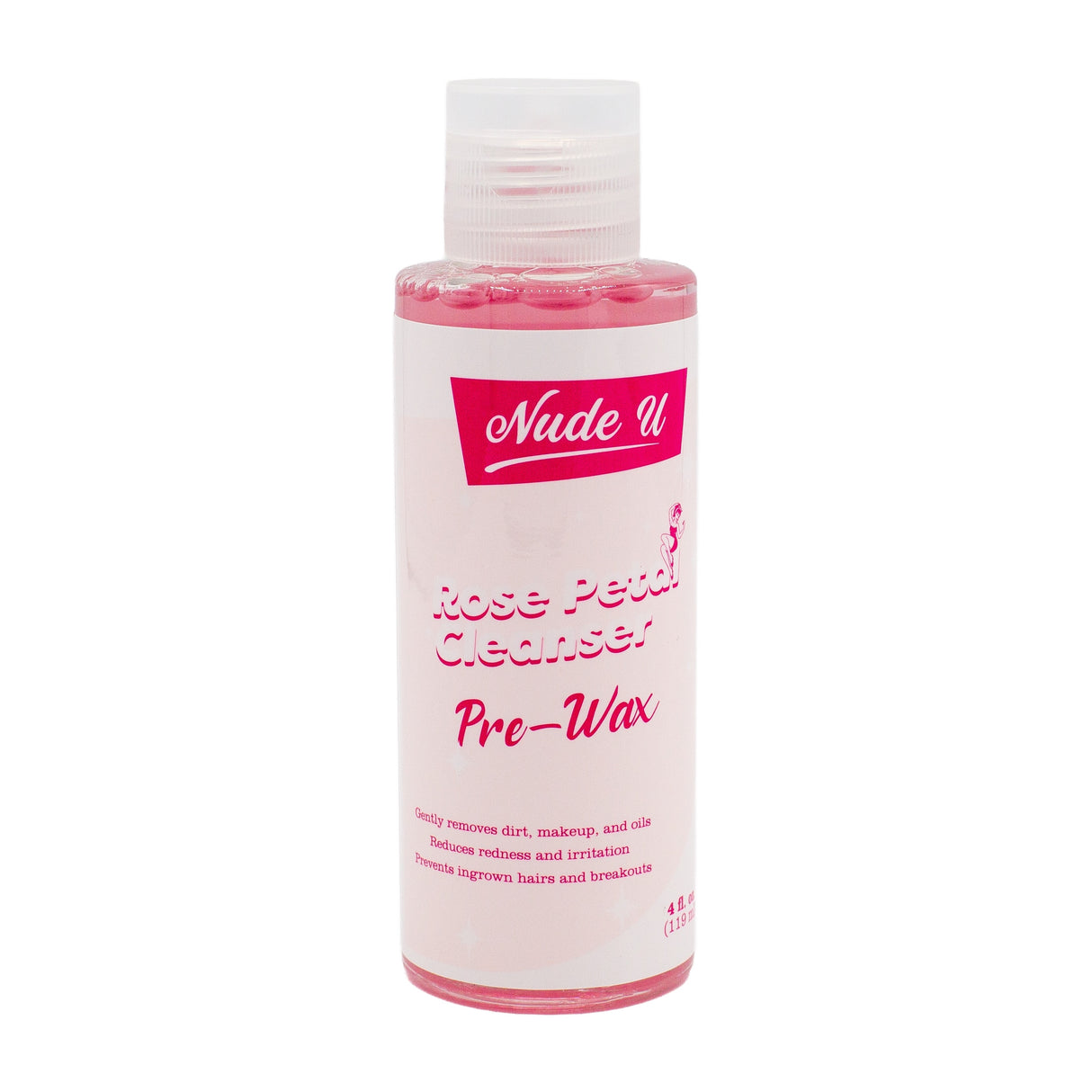 Image of the 4 fluid ounce bottle of NudeU Rose Petal Pre-Wax Cleanser.