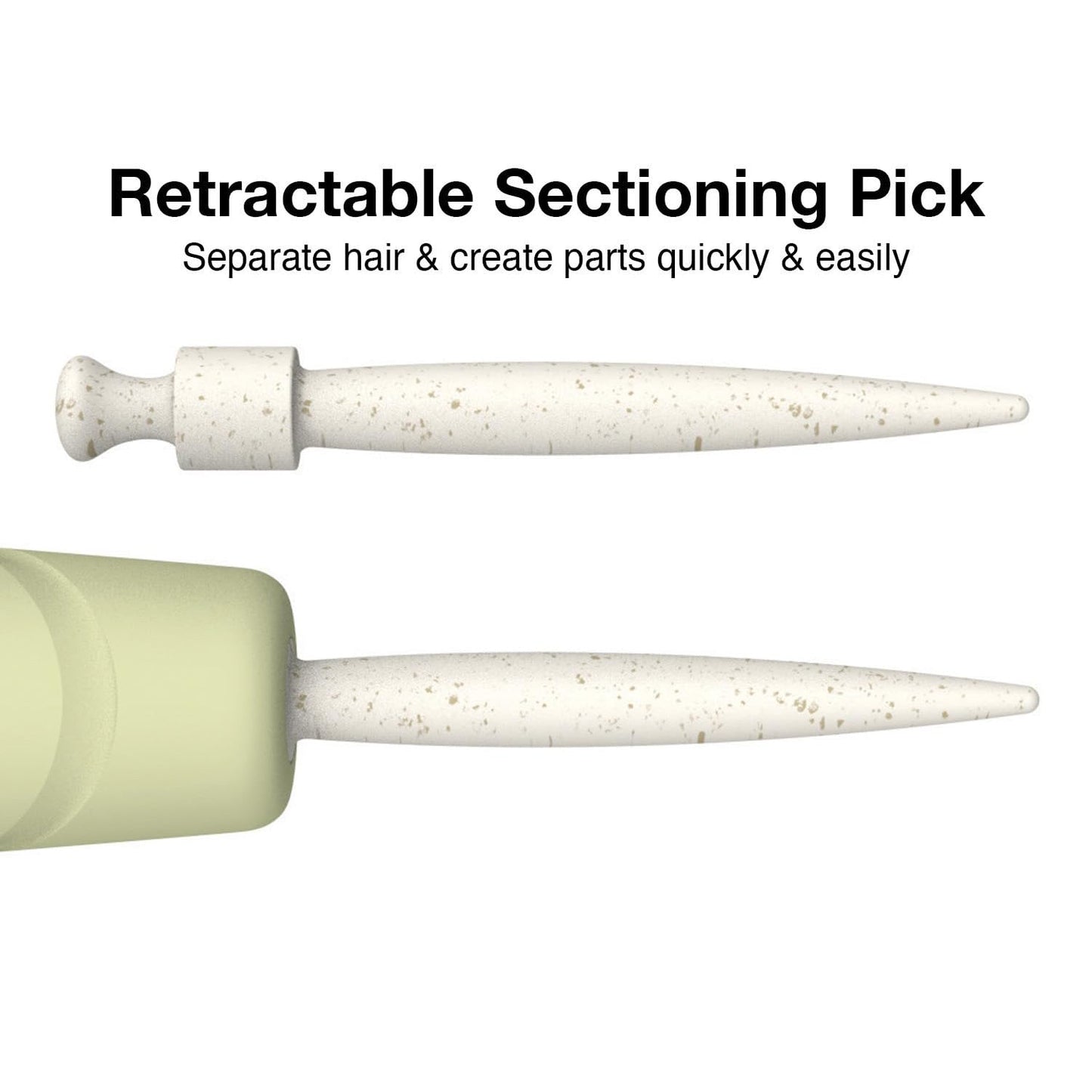 The Olivia Garden Round Smoothing Brush has a retractable sectioning pick.