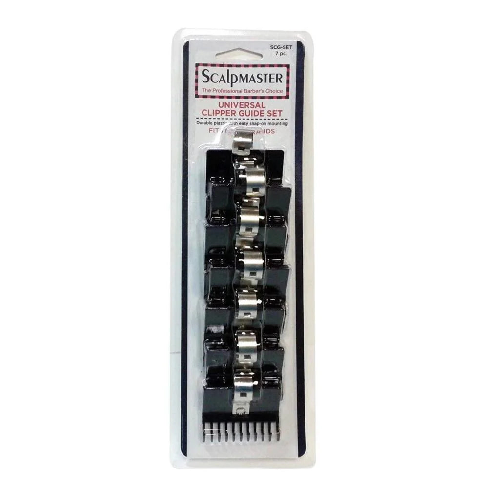 image of the packaging for the 7-piece Scalpmaster Clipper Guide Set