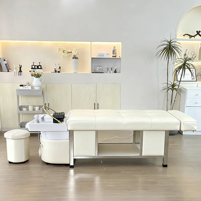 Profile view of the light cream SSW 611-1D Fresh Water Japanese Head Spa Massage Bed