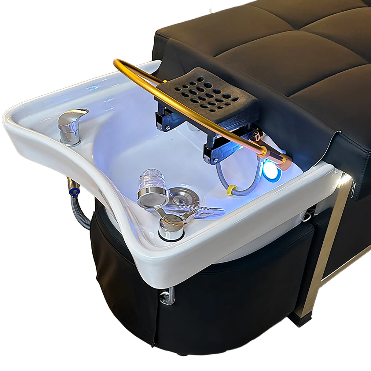 Detail image of the sink on the black SSW 611-1D Fresh Water Japanese Head Spa Massage Bed