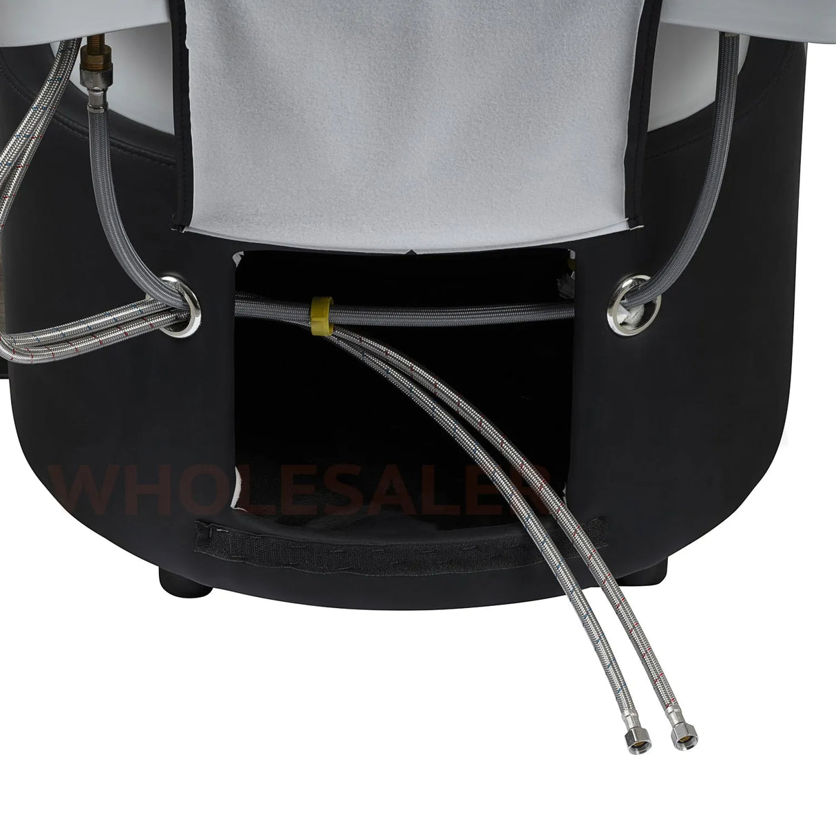 Water hook-ups for the black SSW 611-1NM Japanese Head Spa Massage Bed.