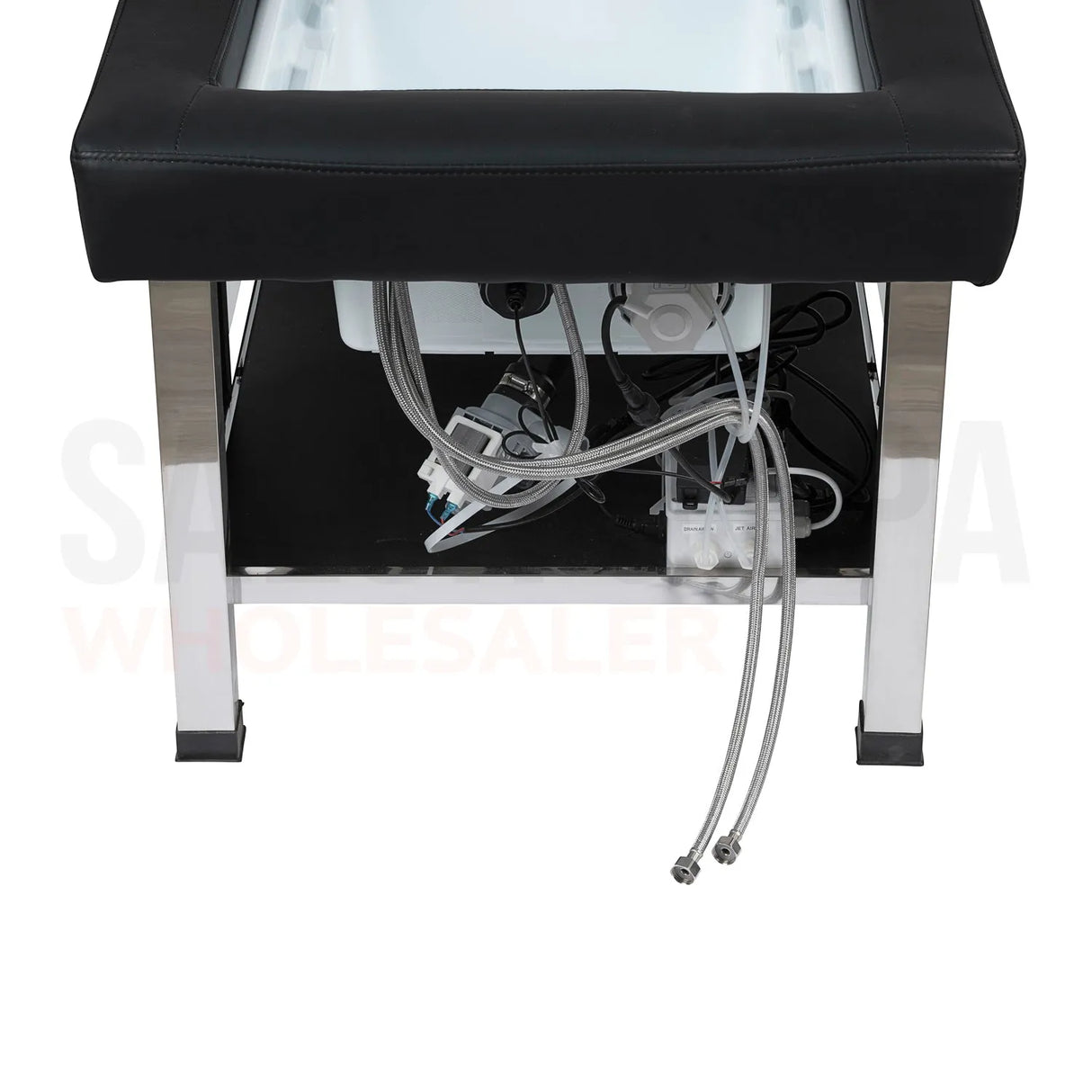 Water hook-ups on the black SSW 611-4 Japanese Head Spa Massage Bed.