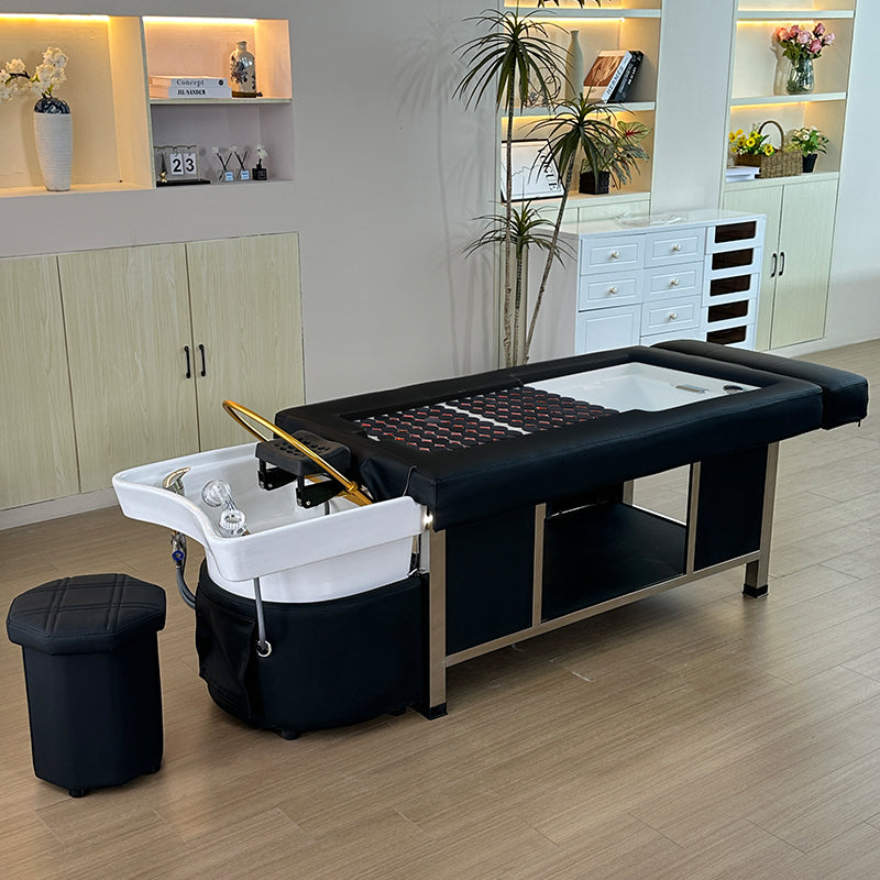 Lifestyle image of the black SSW 611-4D Fresh Water Japanese Head Spa Massage Bed