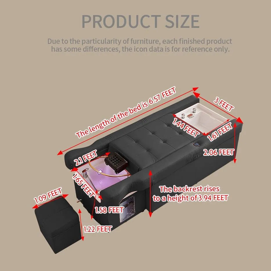 Dimensions of the black SSSW 631 Electric Japanese Head Spa Massage Bed