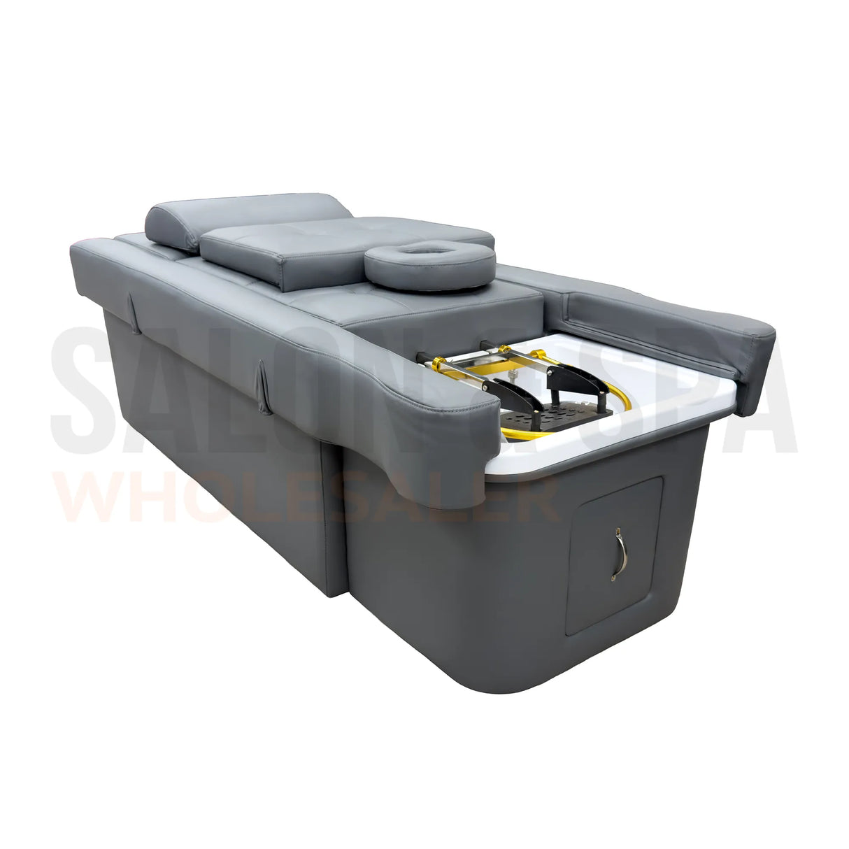Angled view of the gray SSW 631 Electric Japanese Head Spa Massage Bed