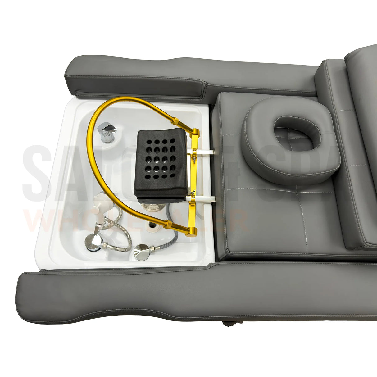 Detail image of the sink on the gray SSW 631 Electric Japanese Head Spa Massage Bed