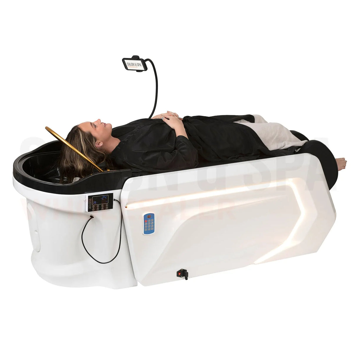 Model on the SSW A029 Japanese Head Spa Massage Bed.