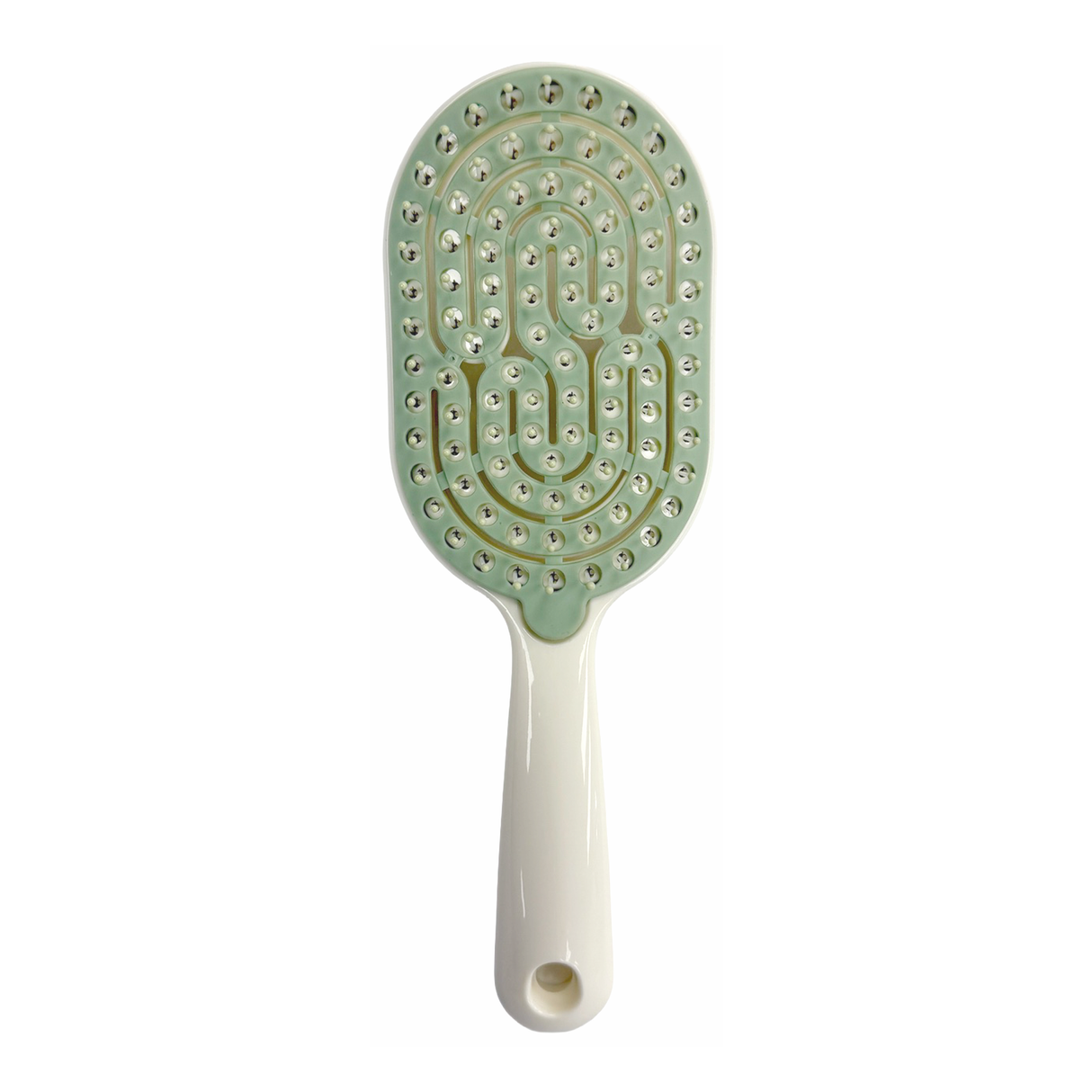 Main image of the ivory and green SSW Flexible Self-Cleaning Detangling Hairbrush.