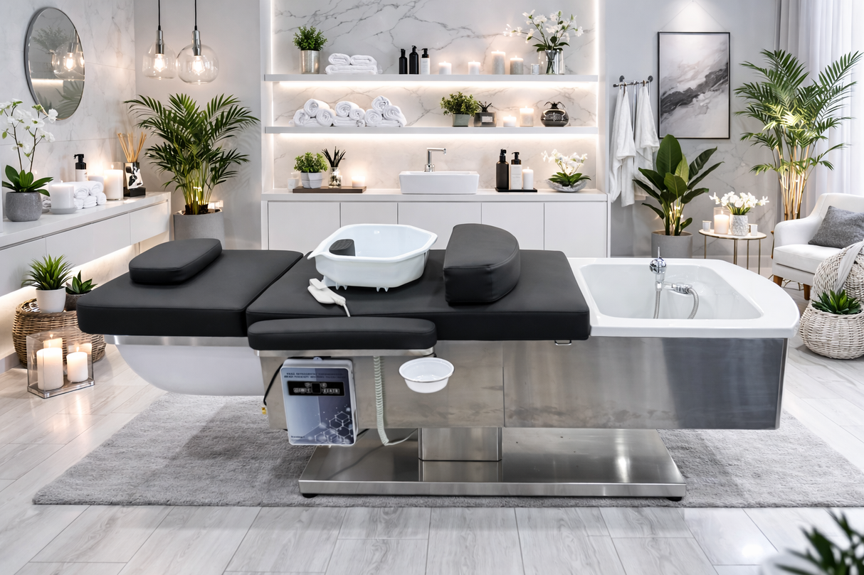 Lifestyle image of the SSW M35 Electric Japanese Head Spa Massage Bed