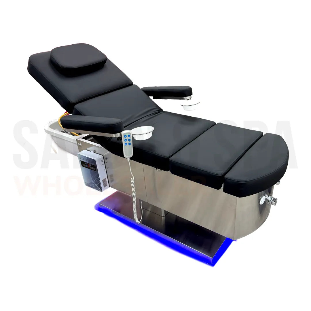 Image of the back rest tilted at an angle on the SSW M35 Electric Japanese Head Spa Massage Bed.