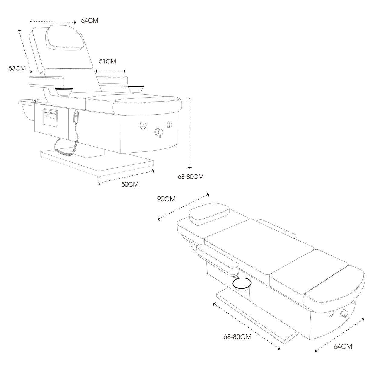 SSW M35 Electric Japanese Head Spa Massage Bed - Plumbed