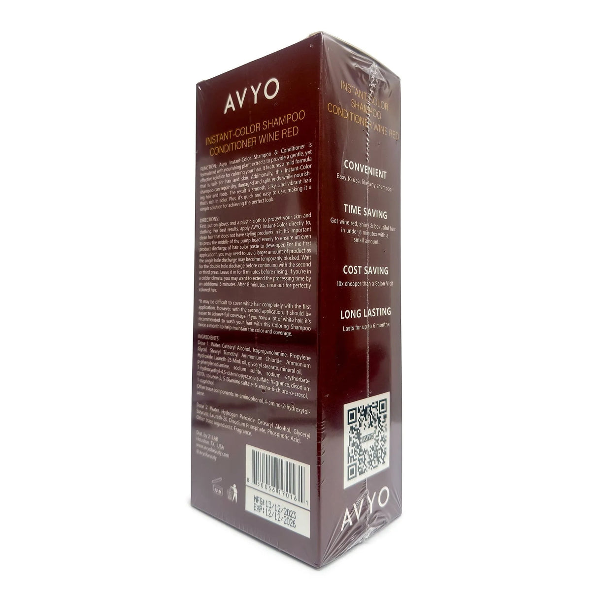 Wine Red | Instant-Color Shampoo Conditioner | 5 in 1 | 500 mL - 16.91 fl.oz. | AVYO SHAMPOO AVYO