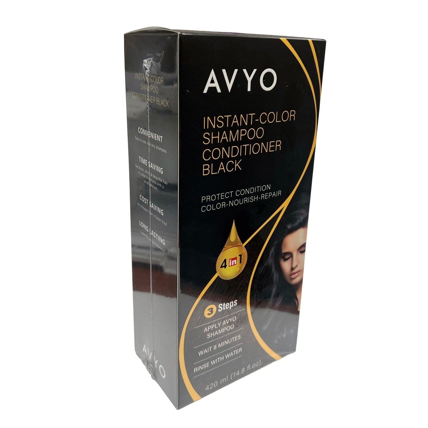 Black | Instant-Color Shampoo Conditioner | 4 in 1 | 420 mL | AVYO SHAMPOO AVYO