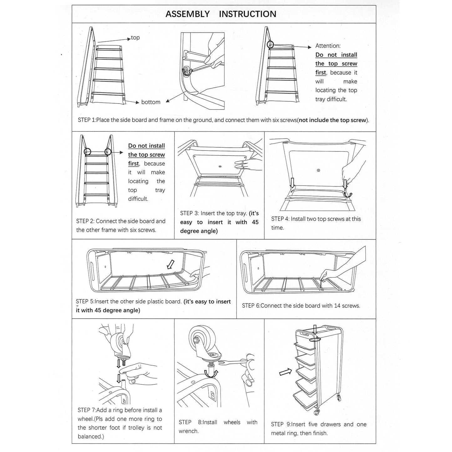 DK-38077 | Black Trolley | Multi-Function Drawers Trolley with Wheel TROLLEY SSW