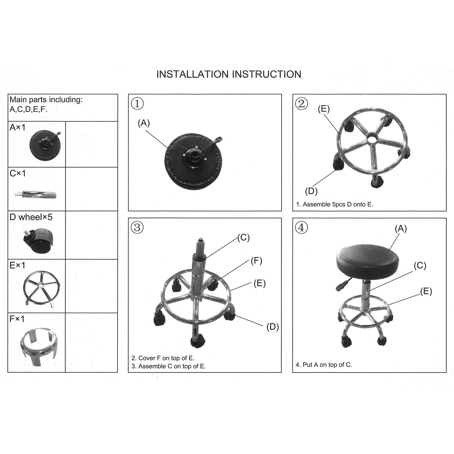 DK-98016 | Leather Round Rolling Stool with Foot Rest | Swivel Height Adjustment STOOL SSW