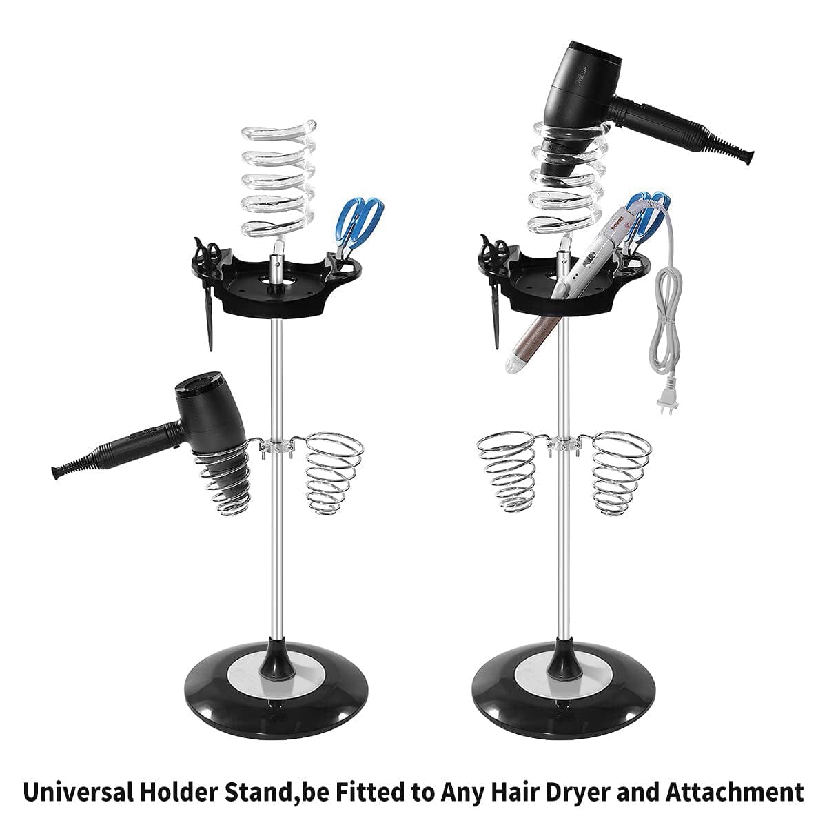 Hair Dryer Stand with Tray Acrylic and Two Spiral Holders | D0095-1S | Barber and Stylist Hair Salon Accessories HOTLINE BEAUTY 