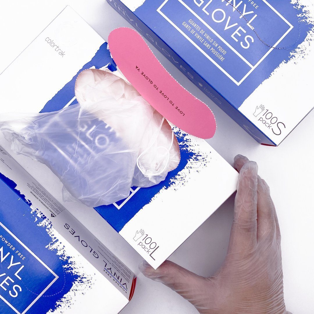 POWDER-FREE VINYL GLOVES | HAIRSTYLIST GLOVES | 102VPF DISPOSABLE GLOVES COLORTRAK