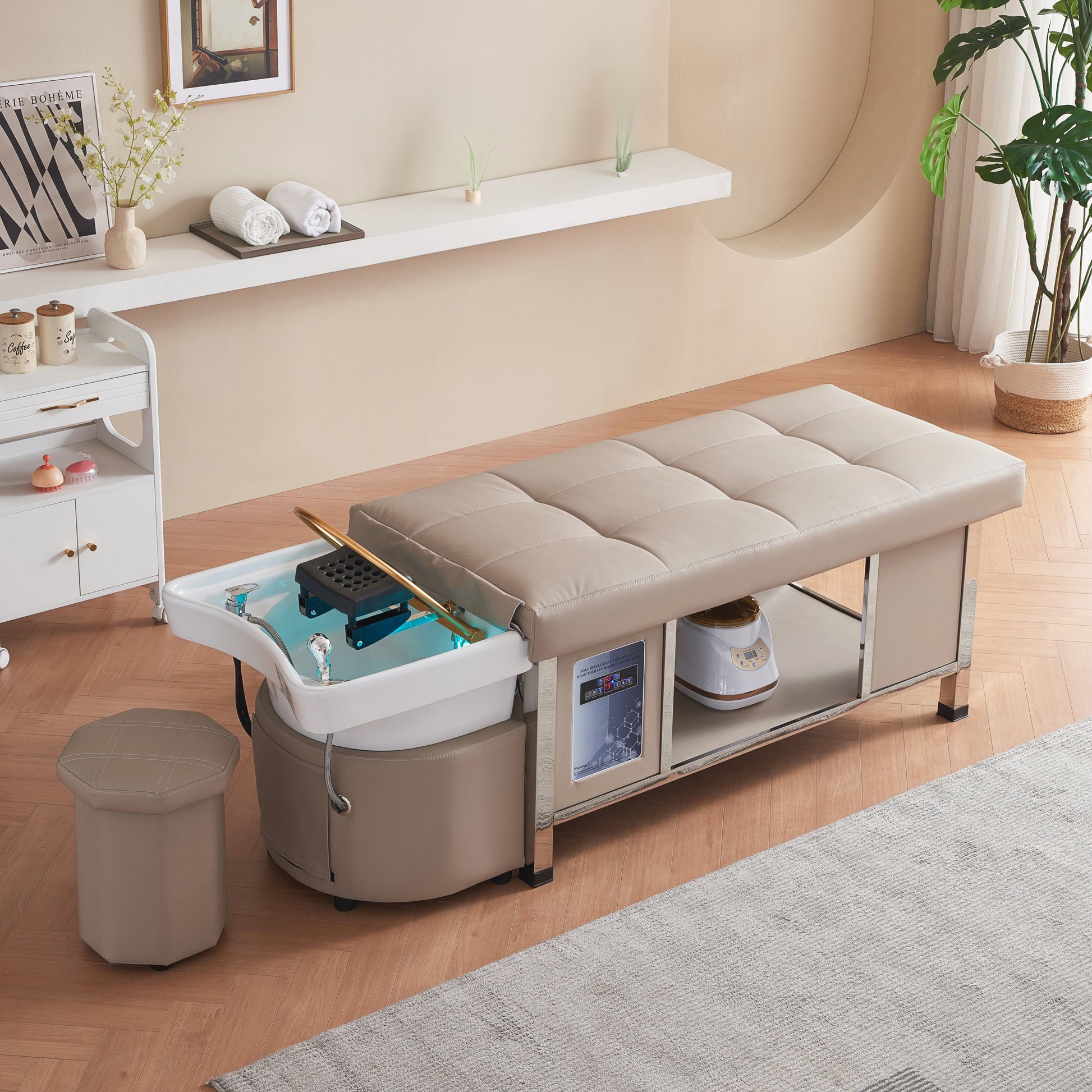 611-1NM | Korean Japanese Head Spa Massage Shampoo Bed | Thai Style Shampoo Bed with Integrated Water Circulation and Fumigation for Beauty Massage SHAMPOO UNITS AND CABINETS SSW BEIGE 