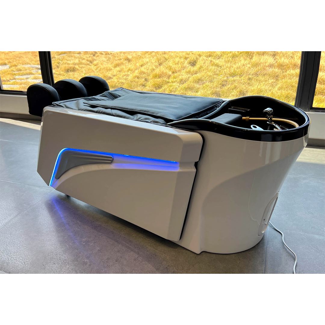 A029 | Korean Japanese Head Spa Massage Shampoo Bed | White - Black Fabric | Water Circulation Ring | Shampoo Unit | SSW SHAMPOO UNITS AND CABINETS SSW 