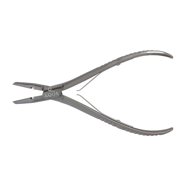 Pair of gray pliers with 'Aqua' branding on a white background