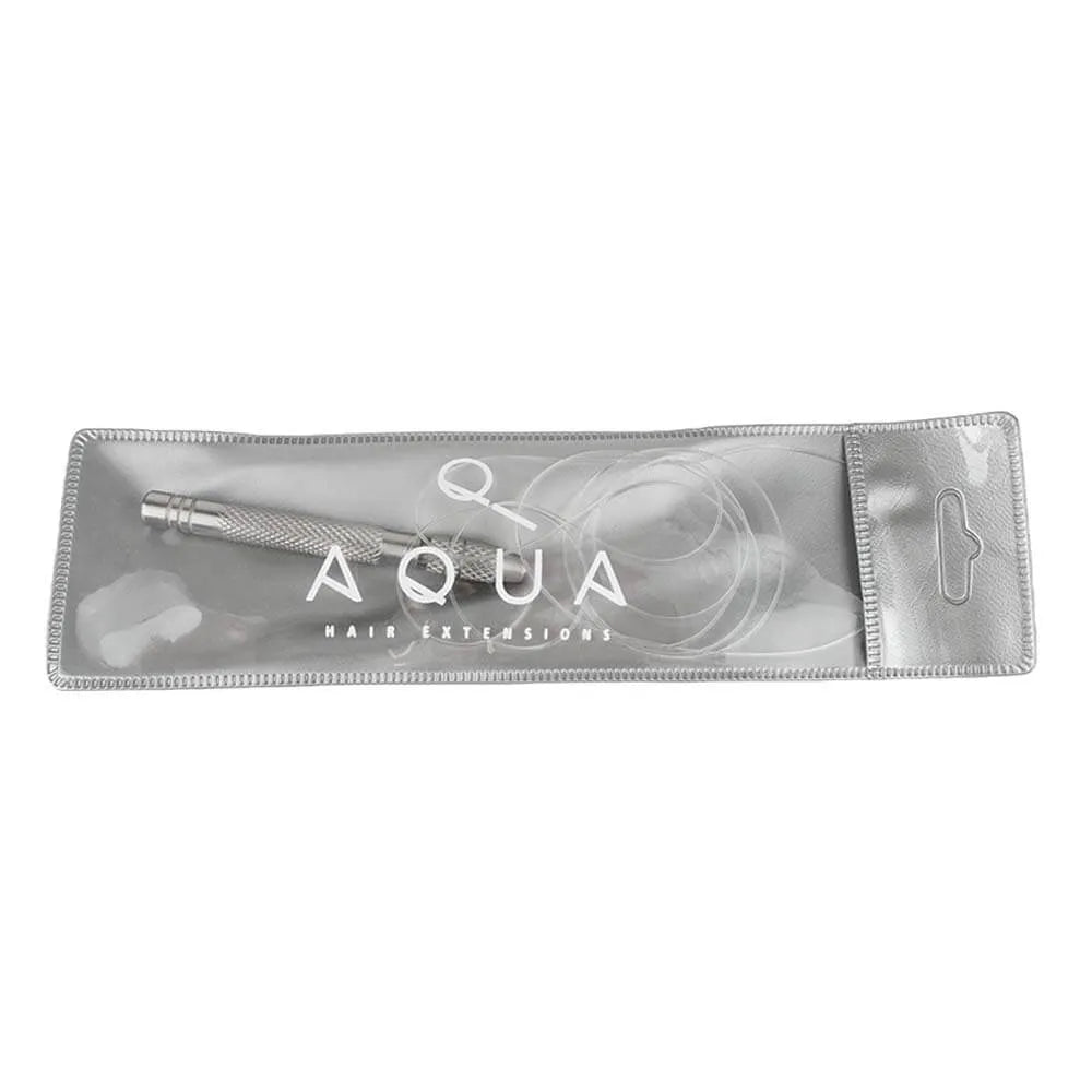 Silver package of Aqua hair extension loop tool on a white background