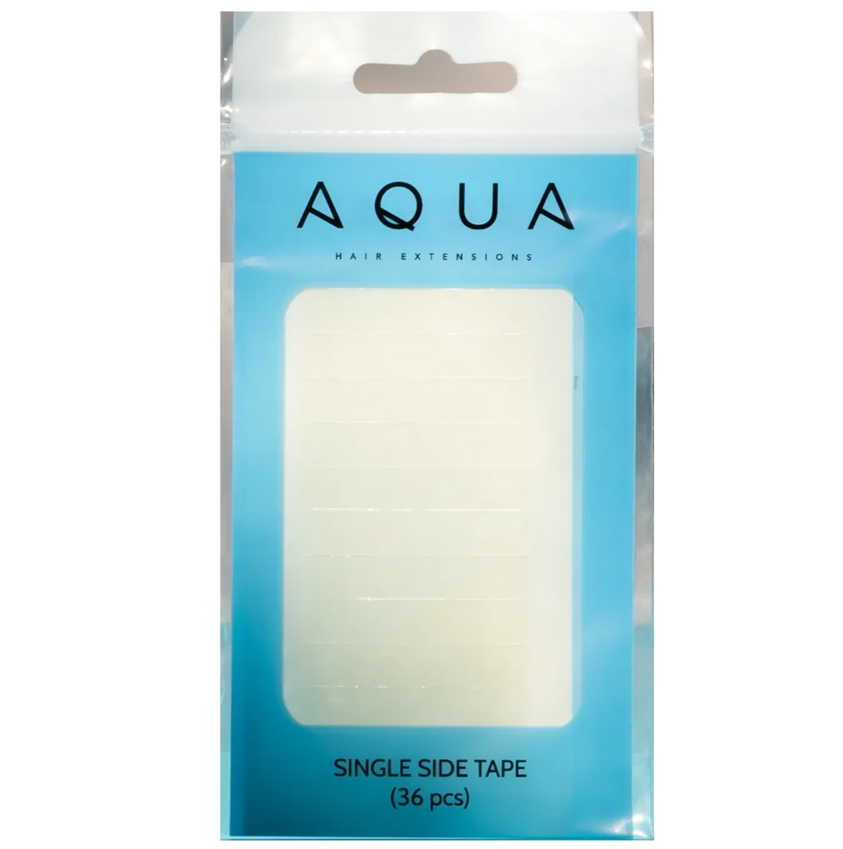 Packaging of Aqua single side tape on a white background