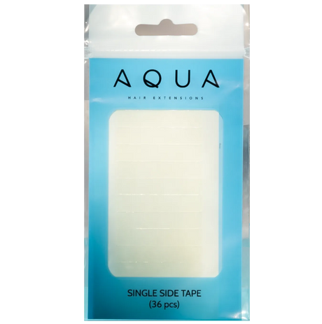 Packaging of Aqua single side tape on a white background